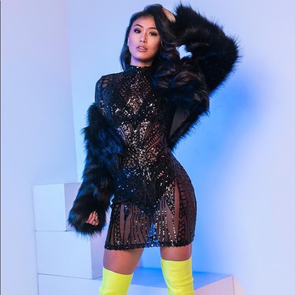 AKIRA BLACK SEE THROUGH SEQUIN DRESS
